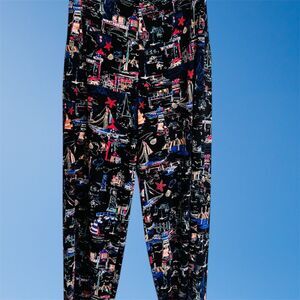 CHICOS Travelers Pants Black Nautical Print Sz O/4 Sailboat Cruise Resort Beach